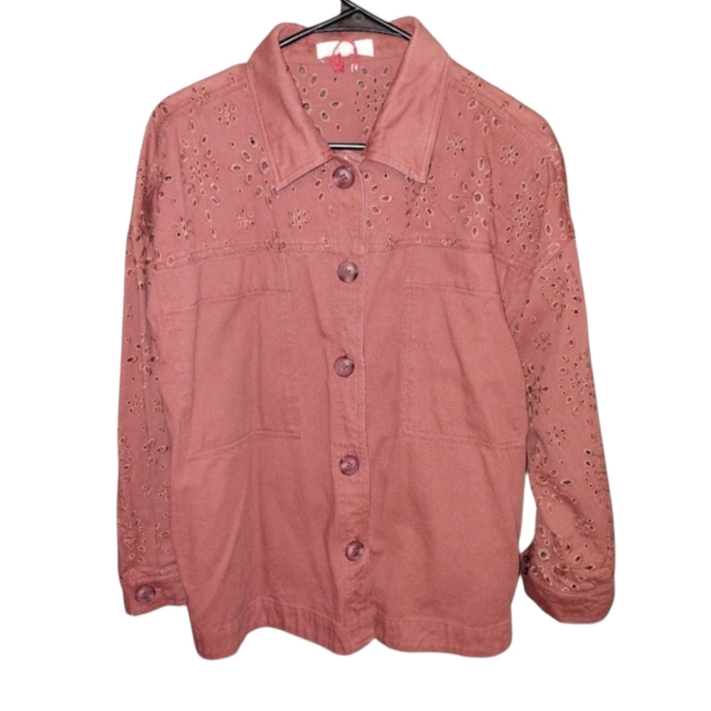 Solitaire light eyelet shacket, terracotta Or Salmon Color ize large, Never Worn